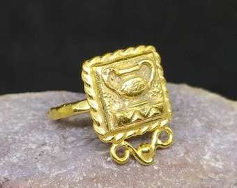 Roman Coin Intaglio Signet Sterling Silver Ring | 24k Gold Over Coin Ring | Intaglio Silver Jewelry | Ancient Greek Coin Ring | Signet Ring