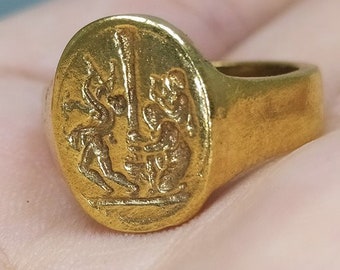 Intaglio Roman Coin Sterling Silver Ring | 24k Gold Over Coin Ring | Gold Vermeil Ring | Gold Ring | Ancient Coin Ring | Men Signet Ring