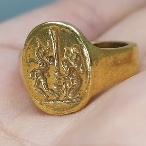 Anillo de plata de ley de moneda romana Intaglio / oro de 24 k sobre anillo de moneda / anillo vermeil de oro / anillo de oro / anillo de moneda antigua / anillo de sello de hombre