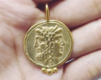 God Janus Intaglio Roman Coin Pendant Silver | 925K Sterling Silver | Silver Ancient Roman | 24 Gold Over | Mothers Day Gift | By Artsmyrna