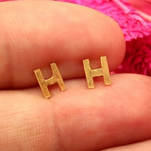 14K Gold Custom Initial Earring | 14k Solid Gold Personalized Jewelry | Real Gold Custom Letter Stud Earrings for Women | Gift for Her