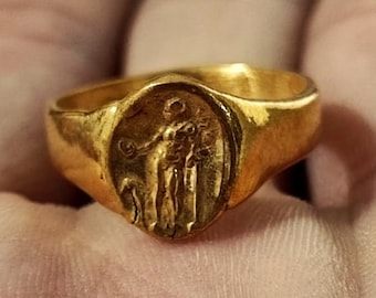 Anillo de plata de ley de moneda romana Intaglio / oro de 24 k sobre anillo de moneda / anillo vermeil de oro / anillo de oro / anillo de moneda antigua / anillo de sello de hombre