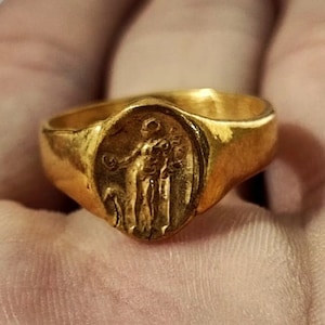 Intaglio Römische Münze Sterling Silber Ring | 24k Gold über Münzring | Gold-Vermeil-Ring | Goldring | Antiker Münzring | Herren-Siegelring