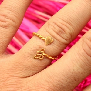 Custom Ring Dainty Initial Heart Ring in Rose Gold, Gold, Sterling Silver Mothers Ring  Monogram Name RingGift  Minimalist Initial Ring
