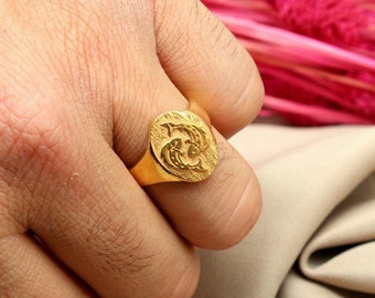 Handmade Pisces Signet 14k Gold Ring | Astrology Ring  Horoscope Ring