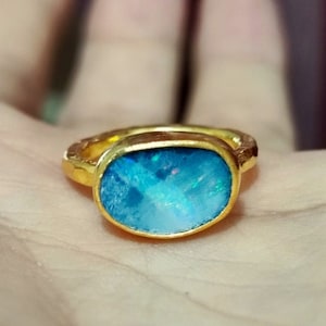 Australia Solitaire Opal Ring | Natural Australian Opal Ring | 925K Sterling Silver | Handmade 24K Gold over | Opal Silver Jewelry Gift