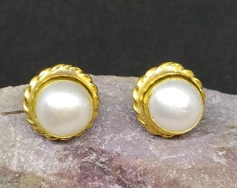 Freshwater Pearl Earrings | 925K Sterling Silver | Elegant Earrings | Authentic Silver | Roman Art | Stud Pearl Earrings | By Artsmyrna