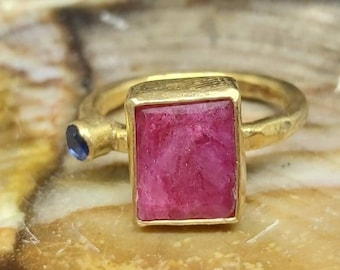 Ruby Ring | July Birthstone | Natural Silver Ruby Ring | Handmade Ruby Crystal Ring | 24K Gold Vermeil | 925K Sterling Silver | By Artsmyrna