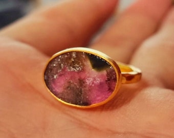 Oval Natural Watermelon Tourmaline Silver Ring Women Ring, Tourmaline Quartz Ring,  Gemstone Ring, Handmade Ring, Gift For Her , Mothers Day