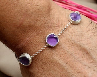 Pulsera de amatista en bruto, brazalete de amatista, brazalete de piedra preciosa de amatista, pulsera de piedra en bruto, regalo de piedra de nacimiento, regalo personalizado de Navidad.