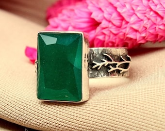 Geneuine Natural Emerald Ring Solid Sterling | Minimalist Ring | Bridesmaid Gift | Statement Ring | Solitaire Emerald Ring | By Artsmyrna