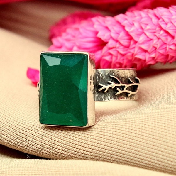 Geneuine Natural Emerald Ring Solid Sterling | Minimalist Ring | Bridesmaid Gift | Statement Ring | Solitaire Emerald Ring | By Artsmyrna