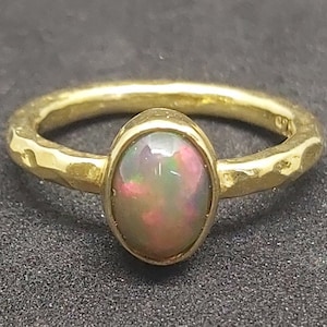 Solitaire Opal Ring | Natural Ethiopian Opal Ring | 925K Sterling Silver | Handmade 24K Gold over | Silver Jewelry Ring | By Artsmyrna