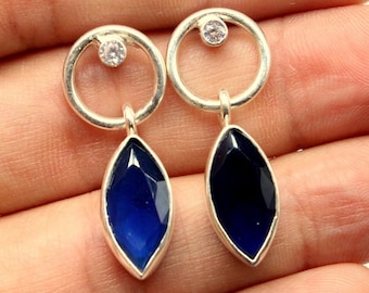 Sapphire Studs Handmade Silver Earrings