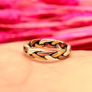 Braided Wedding Ring | Three Tone Wedding Band Rustic Wedding Band | Twisted Band | Mesh Silver Band Ring | Wedding Ring | Mothers Day