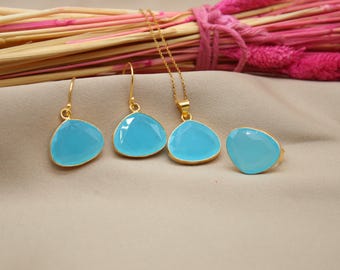 Handmade Aquamarine 925 Sterling Silver Jewelry Set |  Ring, Earrings & Necklace | Elegant Gift For Her | Anniversary, Birthday, Mothers Day