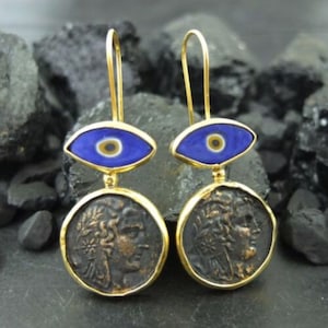 Evil Eye Earrings | Intaglio Roman Coin Earrings Silver | 925K Sterling Silver | Gold | Dangle Earrings | Evil Eye Earrings | By Artsmyrna