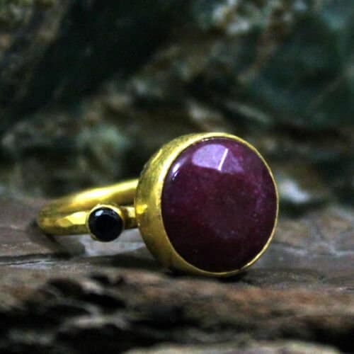 Ruby Ring | July Birthstone | Solitaire Ruby Ring | Handmade Ruby Crystal Ring | 24K Gold Vermeil | 925K Sterling Silver | By Artsmyrna