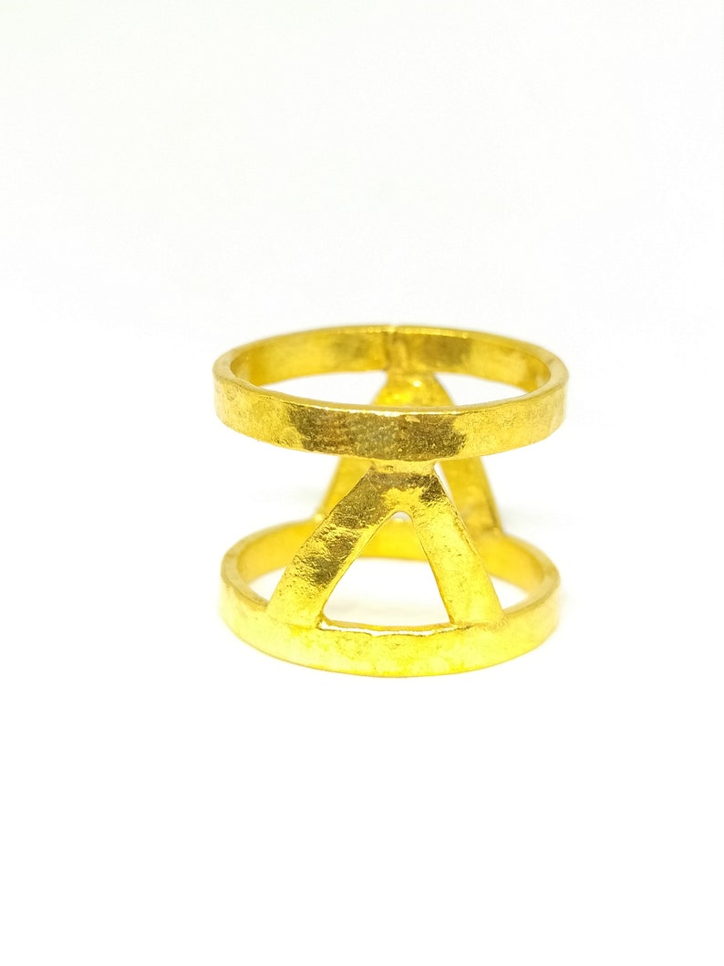 Curved Ring By Artsmyrna 24k Gold Vermeil Rings for Women V Ring Dainty Gold Over Filled Ring Gold Over Hammered Chevron Ring