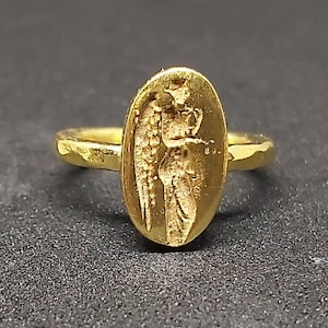 Intaglio Angel With Wings Roman Coin Sterling Silver Ring | 24k Gold Over Coin Ring | Gold Vermeil Ring | Gol Ring Ancient Greek Signet Ring