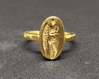 Intaglio Engel Mit Flügel Römische Münze Sterling Silber Ring | 24k Gold über Münze Ring | Gold Vermeil Ring | Gol Ring, antiker griechischer Siegelring