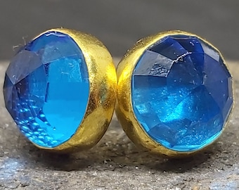 Brilliant Cut Sapphire Earrings | Radiant Deep Blue Sapphire Studs | Round Faceted Deep Blue Sapphire Earrings | Bright Blue Sapphire Studs