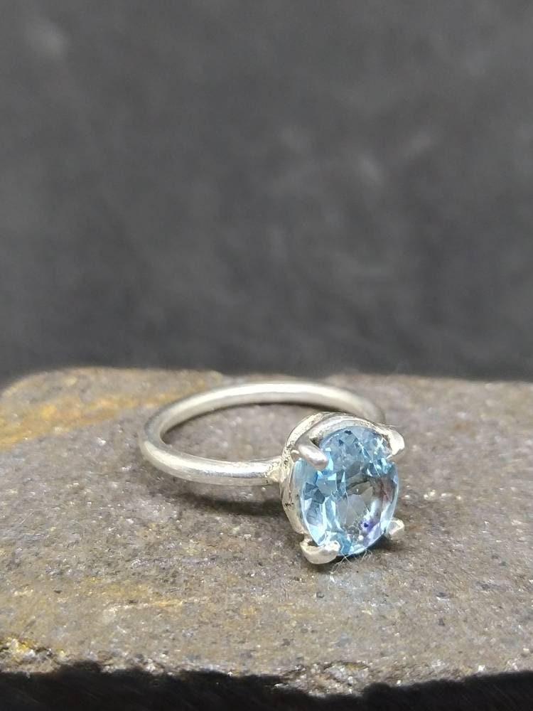 Blue Topaz Ring Stacking Solitary Ring Engagement Ring - Etsy