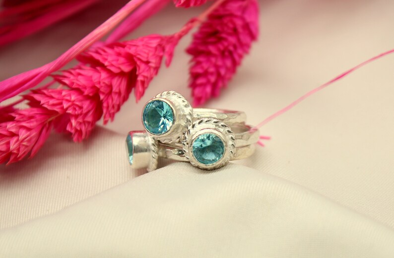 Blue Topaz Ring Stacking Dainty Ring Engagement Ring 24k - Etsy