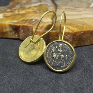 Intaglio Roman Coin Silver Earrings 925K Sterling Silver Gold Over Dangle Earrings Ancient Roman Coin Minimalist Earrings image 3