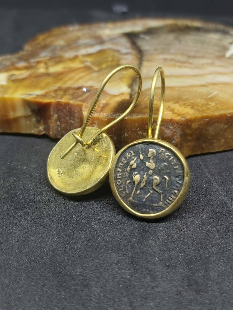 Intaglio Roman Coin Silver Earrings 925K Sterling Silver Gold Over Dangle Earrings Ancient Roman Coin Minimalist Earrings image 3