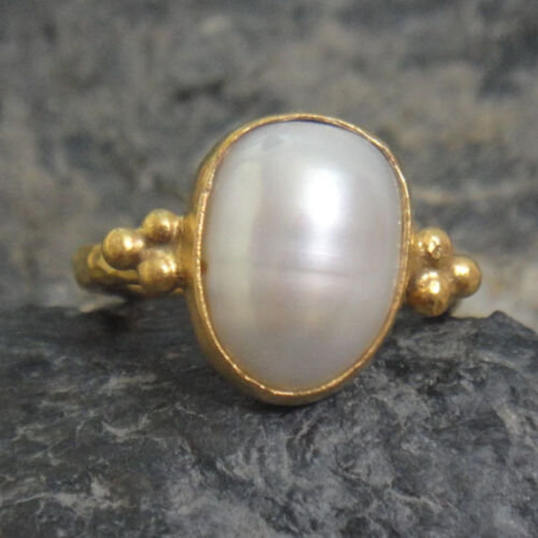 Pearl Ring Solid Silver Hammered Sterling Silver Handmade 24K Gold Over ...