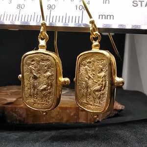 Intaglio Roman Coin Silver Earrings | 925K Sterling Silver | Gold Over | Dangle Earrings | Ancient Coin | Minimalist Earrings | By Artsmyrna