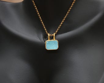 Aquamarine Sterling Silver Necklace Handmade Minimalist Pendant, March Birthstone Jewelry, Dainty Blue Necklace, Gift For Her, Birthday Gift