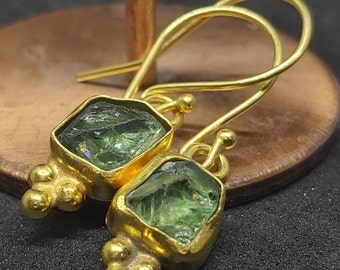 Green Apatite Earrings | 925K Sterling Silver | Handmade Ring Gold Over | Minimalist Earrings | Dangle Earrings | Roman Art | By Artsmyrna