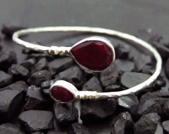 Beautiful Ruby  Halo Bangle Bracelet | Sterling Silver Bracelet | Jewelry Gift | Wife Mom Bridal Valentine July Birthstone | Mothers Day