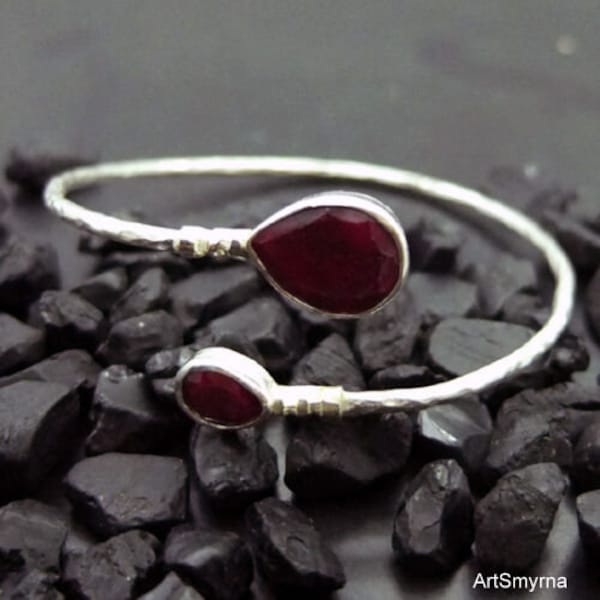 Beautiful Ruby  Halo Bangle Bracelet | Sterling Silver Bracelet | Jewelry Gift | Wife Mom Bridal Valentine July Birthstone | Mothers Day