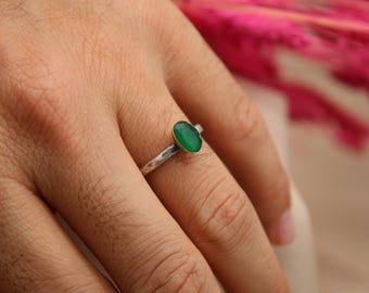 Emerald Ring Solid Sterling | Minimalist Ring | Bridesmaid Gift | Statement Ring | Solitaire Emerald Ring | Mothers Day