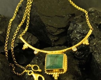 Rohe Smaragd Halskette | Mai Geburtsstein | Rohe Edelstein Halskette | Natürliche Smaragd Halskette | Echter Smaragd Anhänger | Geschenk für sie | Schmuck
