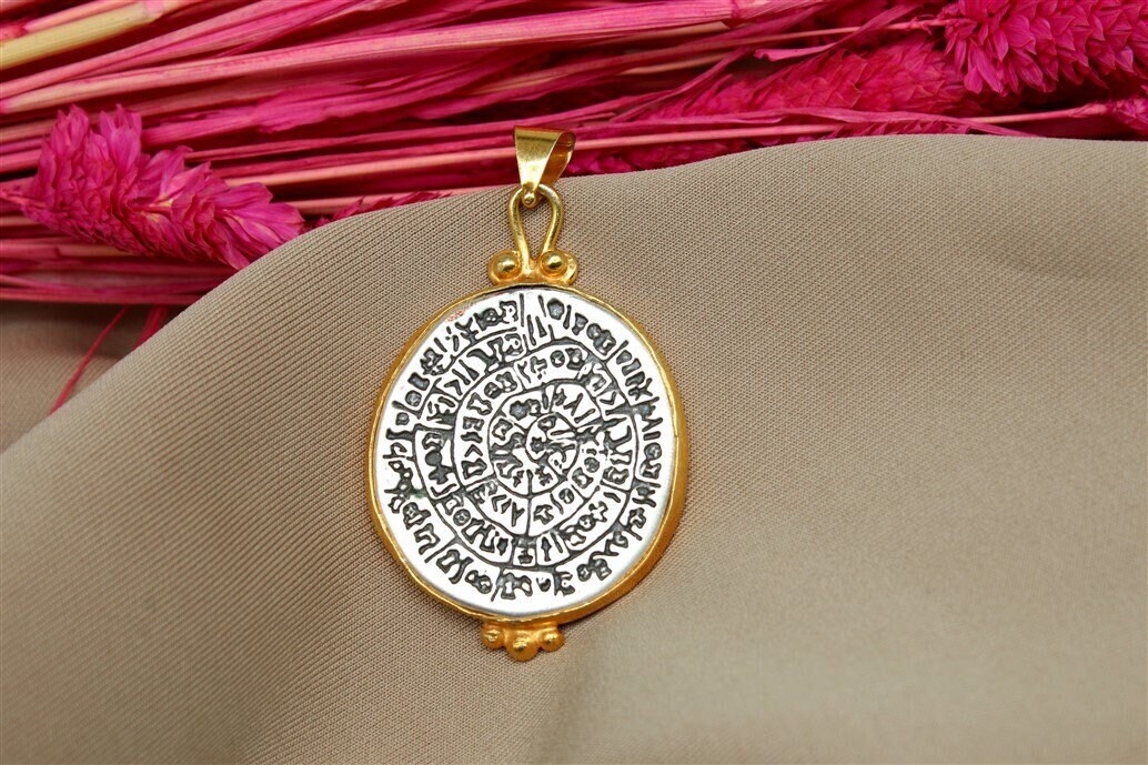 Ancient Roman Happiness Spell Pendant Solid Silver | Roman Monogram Pendant | | Handmade 24K Gold Over | Personalized Gift |