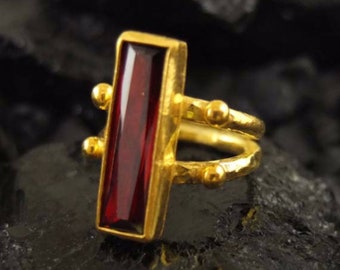 Ruby Ring | July Birthstone | Stacking Ruby Ring | Handmade Ruby Crystal Ring | 24K Gold Vermeil | 925K Sterling Silver | By Artsmyrna