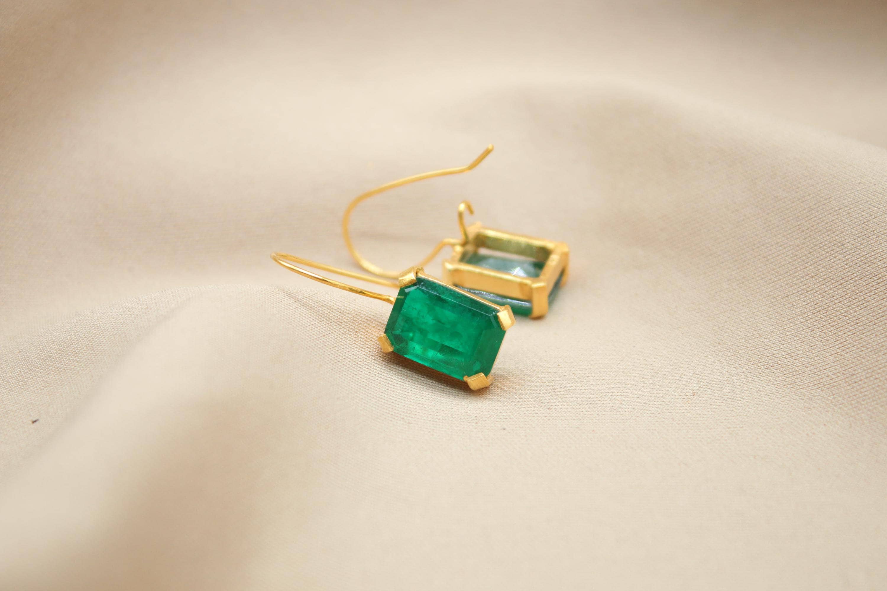 Lab Colombian Emerald Sterling Silver Earrings, Handmade Jewelry, Green Gemstone Drop Earrings, Unique Gift for Her, Mother’s Day Present