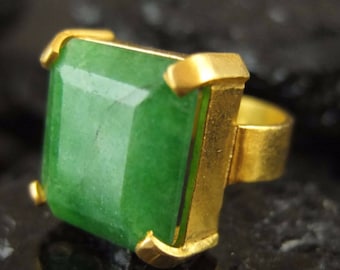 Tiny May Birthstone Ring | Emerald Silver Ring 925K Silver Sterling Ring | Gemstone Ring | Natural Emerald Ring | Gift for Her | Dark Green