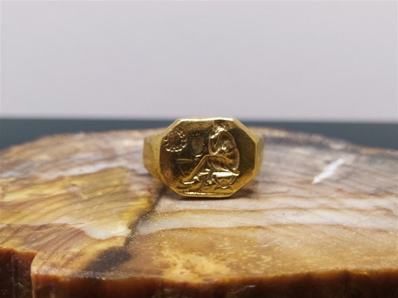 Bague Ancienne En Argent Style Romain/grec Avec Gravure D'animal - Authentique Pré-1800
