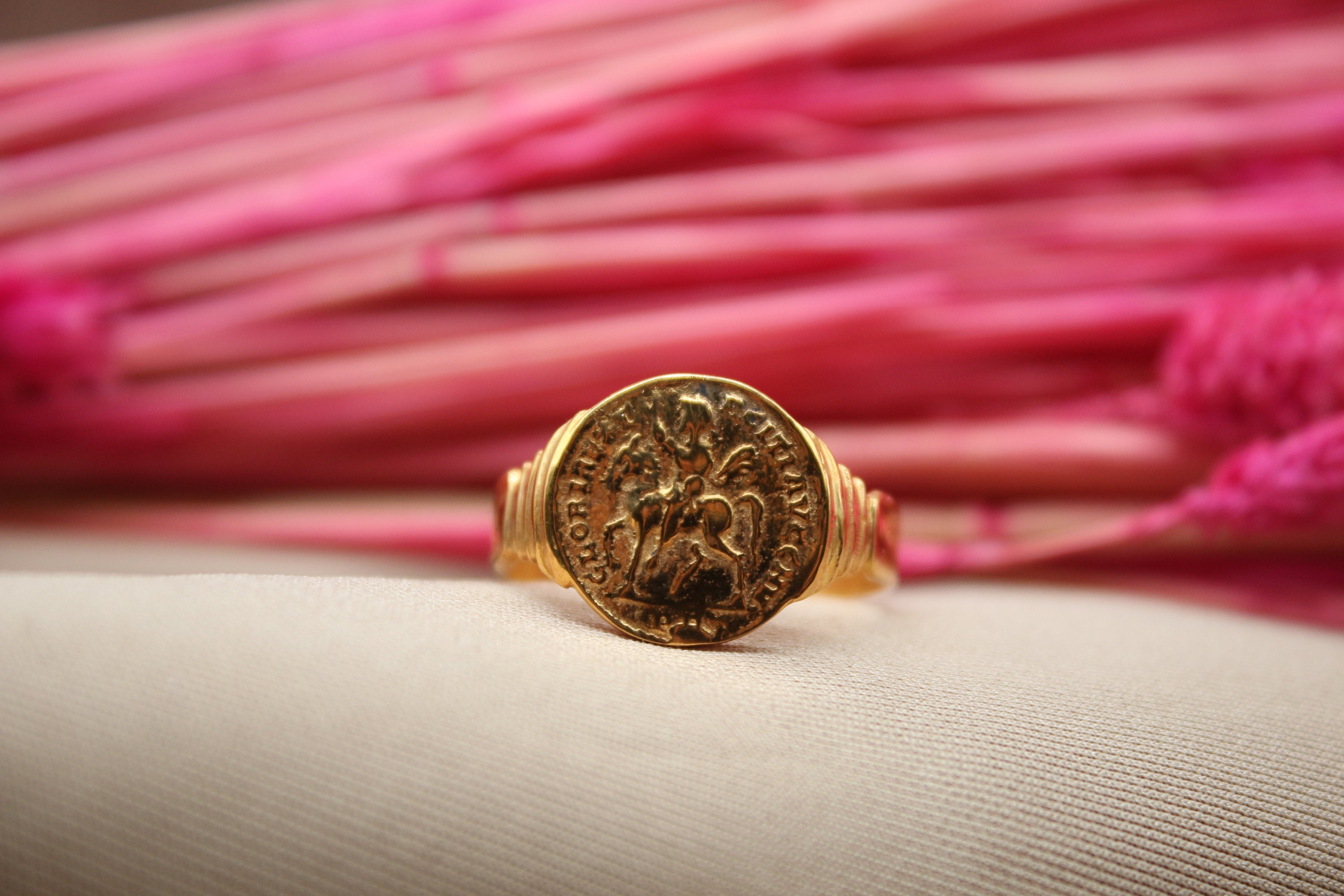 Intaglio Roman Coin 14k Gold Ring | Gold Ring | Ancient Coin Ring