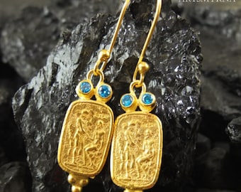 Roman Coin Silver Earrings | 925K Sterling Silver | Ancient Greek | Dangle Earrings | Ancient Roman Coin | Intaglio Earrings | By Artsmyrna