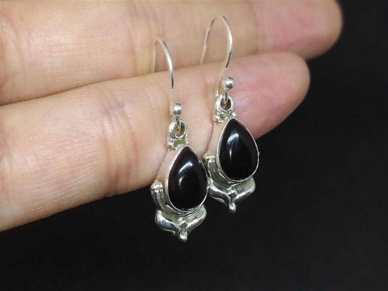 Onyx Earrings Solid Silver | 925K Sterling Silver | Natural Onyx | Ancient Handmade Jewelry | Minimalist Earrings | Roman Art | By Artsmyrna