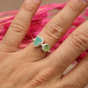 Raw Emerald and Raw Peridot Silver Ring: A Unique Handmade Christmas Gift