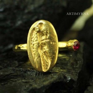 Sterlingzilveren ring met Romeinse munt | 24-karaats gouden ring met muntstuk | Gouden vermeil ring | Gouden overlayring | Ring met oude Griekse munt | Zegelring