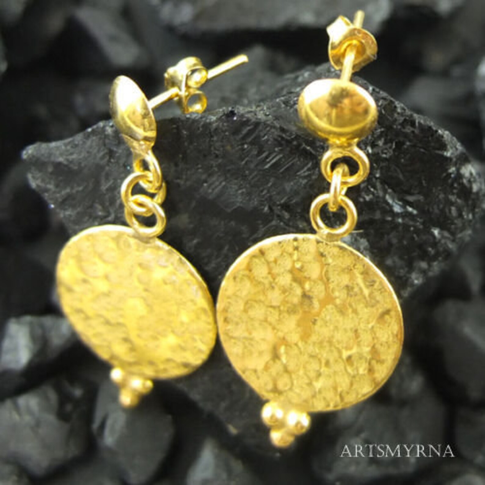Sterling Silver Strong Hammered Drop Circle Earrings main image 1