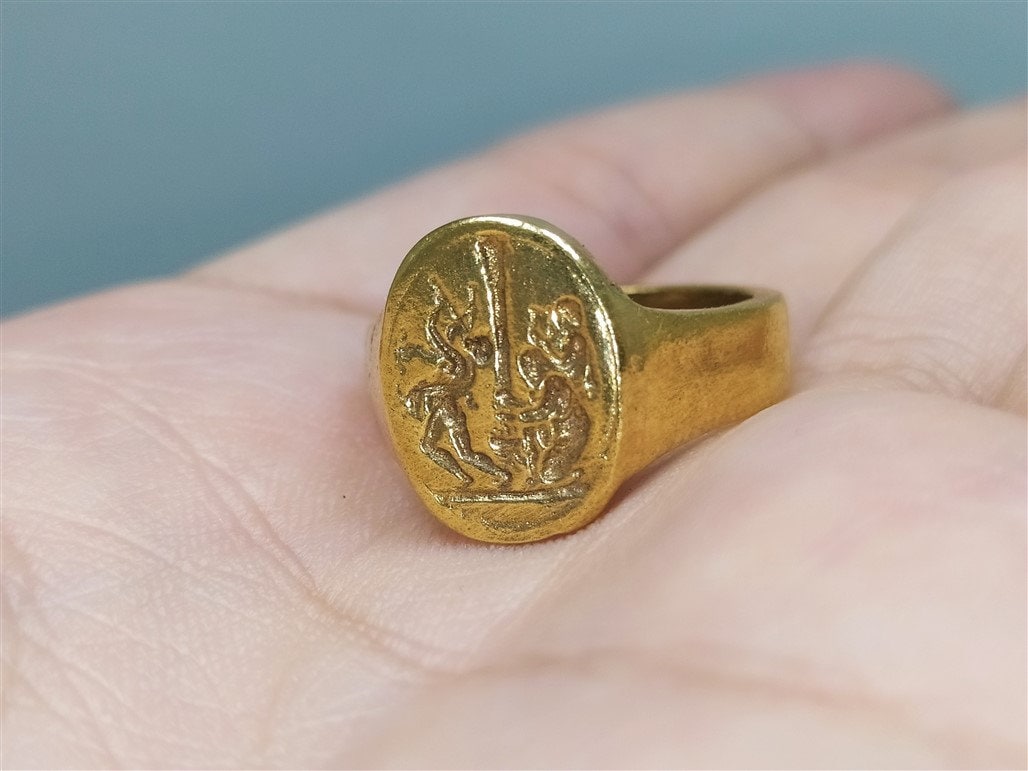 Intaglio Roman Coin Sterling Silver Ring | 24k Gold Over Coin Ring
